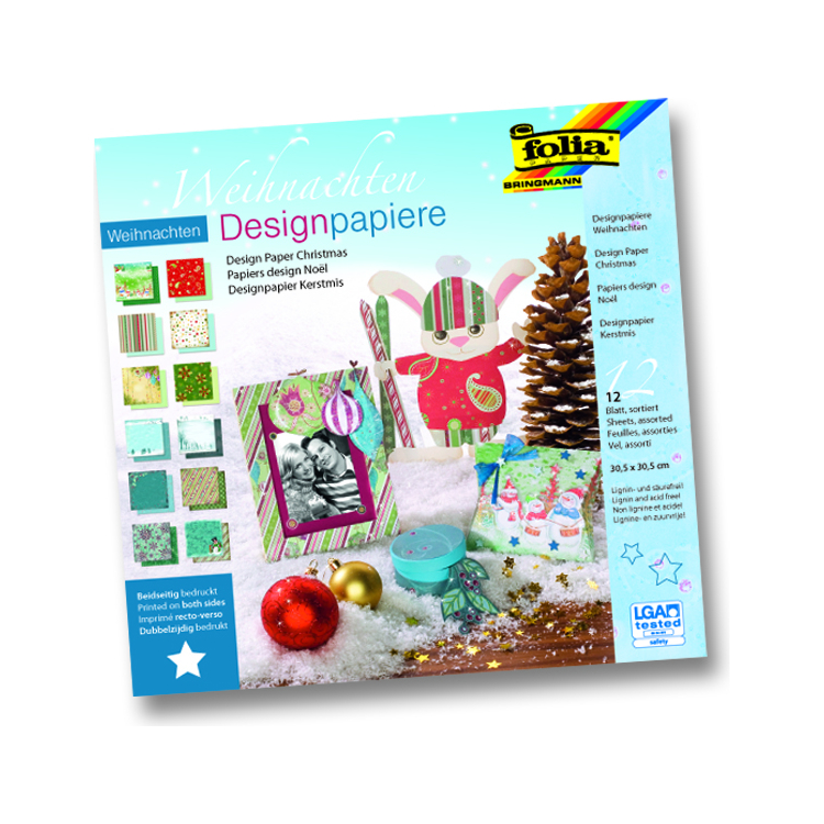 FOLIA CHRISTMAS DESIGN PAPER 30.5/30.5 CM 12 L ASSORTED - Image 1