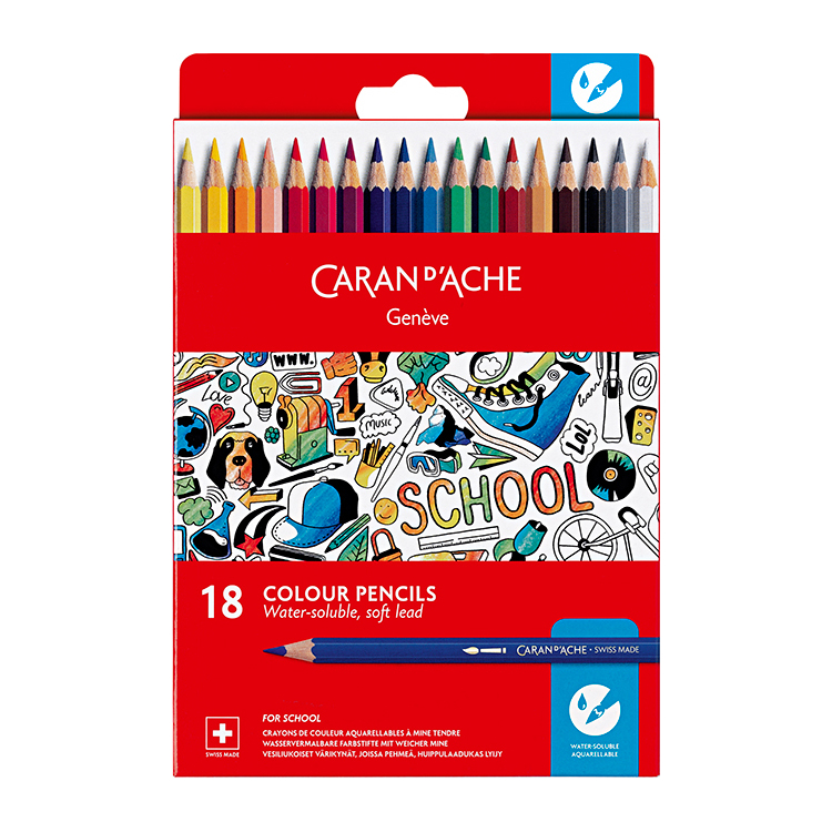 290718-117339 CARAN D'ACHE SCHOOL WATERCOLOUR PENCILS 18 COLOURS. - Image 1
