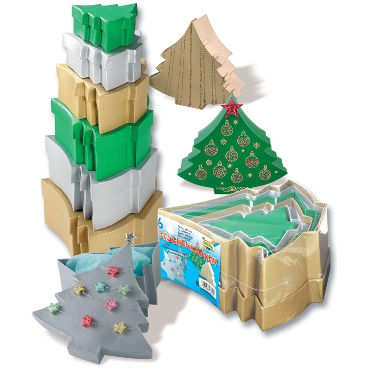 360902-88475 FOLIA CARDBOARD BOX SMALL CHRISTMAS TREE - SILVER - Image 1