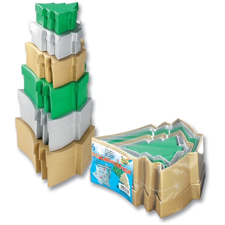 360906-88479 FOLIA CARDBOARD BOX CHRISTMAS TREE LARGE - GOLD - Image 1