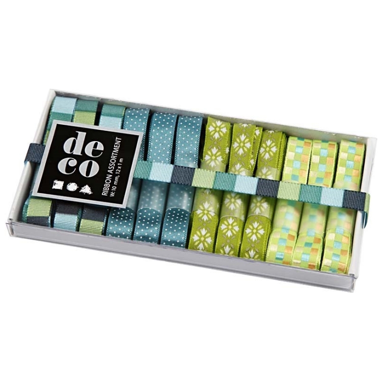 CREATIV SATIN RIBBON 10/12/1M. GREEN ASSORTED - Image 1