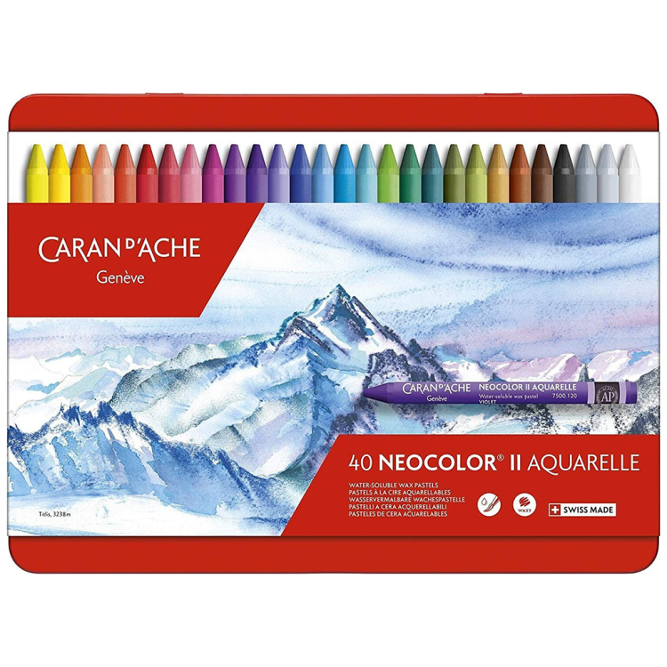 CARAN D'ACHE WATERCOLOR CRAYONS NEOCOLOR II SET 40 COLORS - Image 1