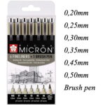 SAKURA PIGMA MICRON PIGMENT PENCILS 6PCS. + BRUSH PEN
