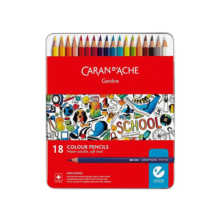 290318 CARAN D'ACHE SCHOOL WATERCOLOUR PENCILS 18 COLOURS. - Image 1