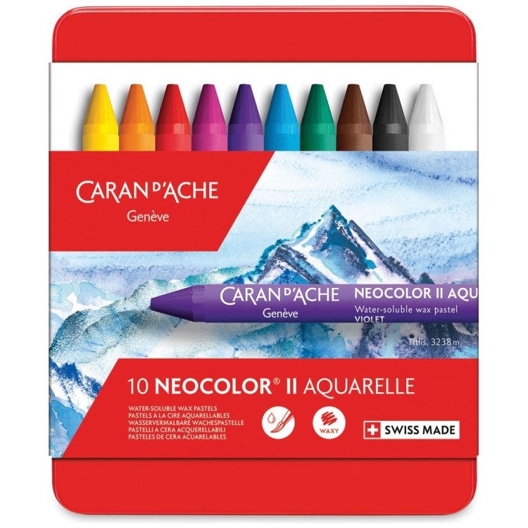 7610186243103 CARAN D'ACHE WATERCOLOR CRAYONS NEOCOLOR II SET 10 COLORS - Image 1