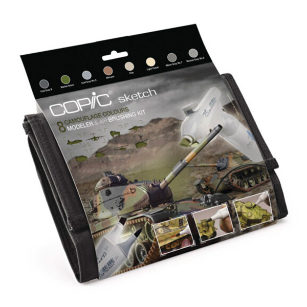 275408 COPIC SKETCH SET - 8 CAMOUFLAGE COLOURS + BLENDER - Image 1