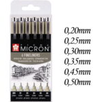 SAKURA PIGMA MICRON 6 FINELINERS SLIM PENS BLACK - POXSDK-6
