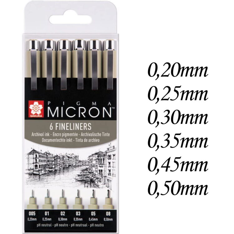 1 SAKURA PIGMA MICRON 6 FINELINERS SLIM PENS BLACK - POXSDK-6 - Image 1