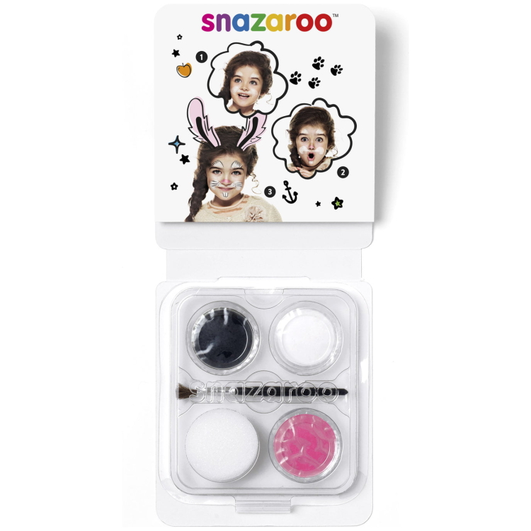 SNAZAROO FACE PAINTS 3X3.75 G + BRUSH AND TAMPON - BUNNY - Image 2