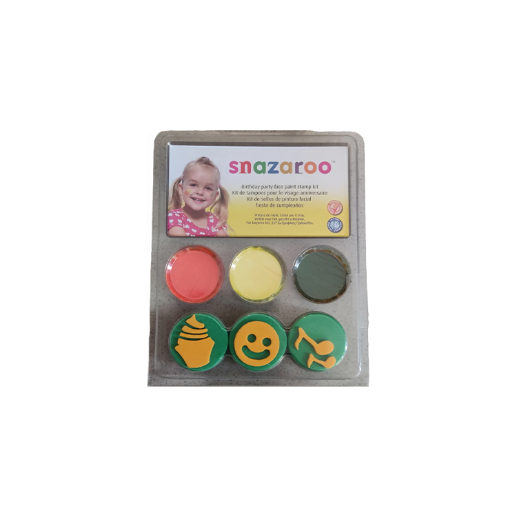 Untitled-24 SNAZAROO SET OF FACE PAINTS 3X2 ML. + STAMPS - BIRTHDAY - Image 1