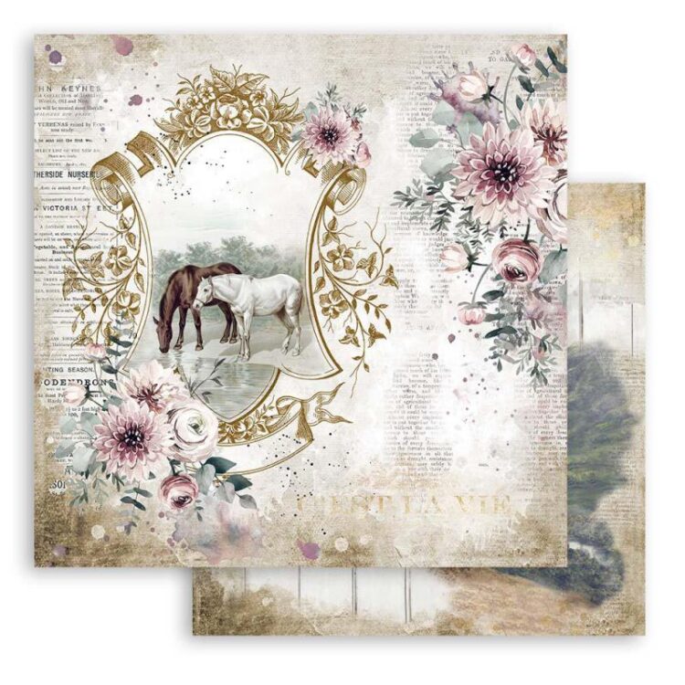 STAMPERIA ROMANTIC HORSES CARDBOARD 30.5/30.5CM - SBB799 - Image 1