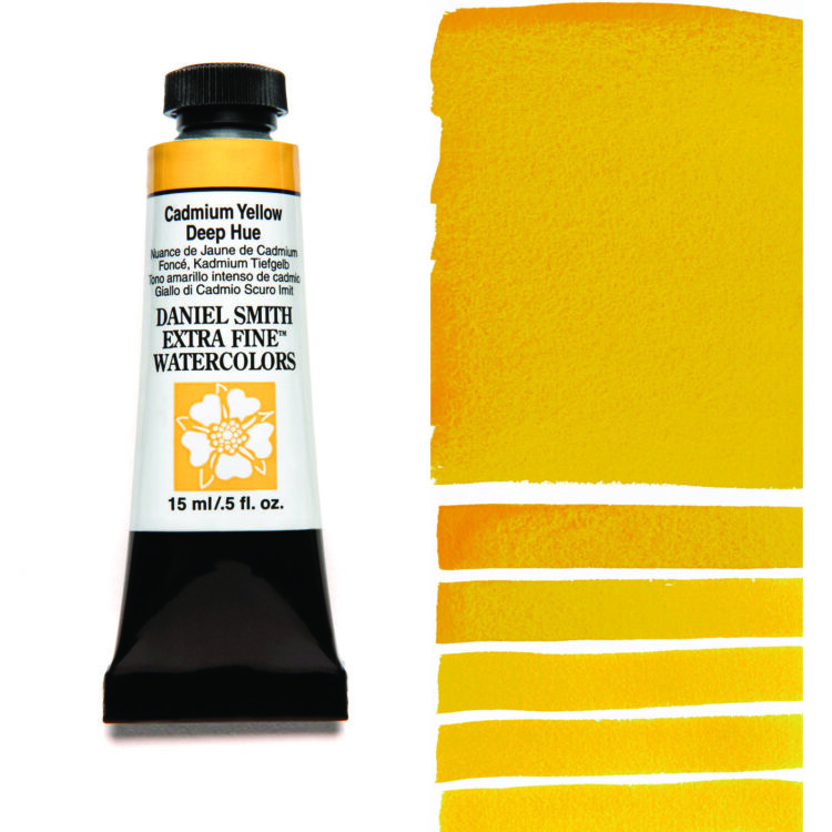 284600221_CAD YEL DP H__WC_15ml_tube_swatch DANIEL SMITH WATERCOLOR PAINT 15ML - CADM YELLOW D H 284600221 - Image 1