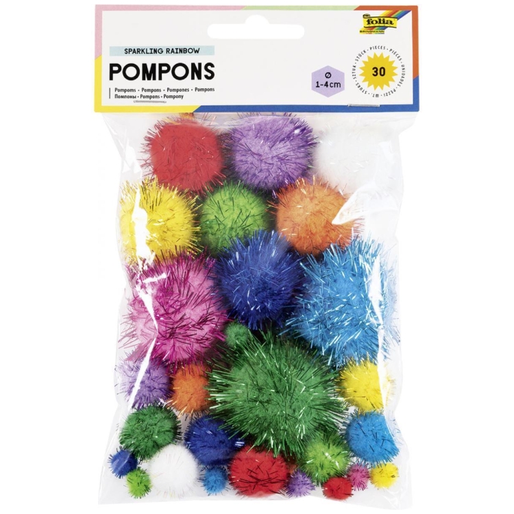 FOLIA POMPOMS FOR DECORATION 30 PCS SPARKLING RAINBOW - Image 1