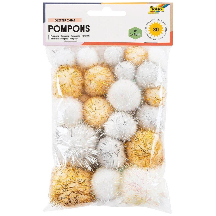 050313 FOLIA POMPOMS FOR DECORATION 30 PCS GLITTER X-MAS - Image 1