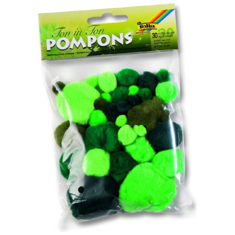 FOLIA POMPOMS FOR DECORATION 30 PCS GREEN - Image 1