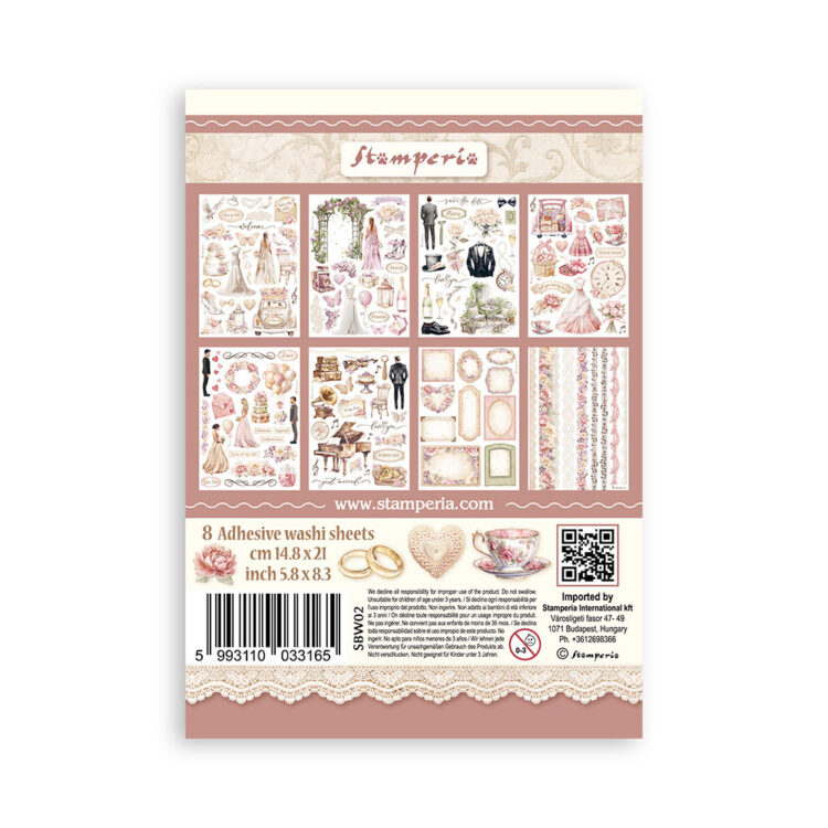 STAMPERIA ROMANCE FOREVER WASHI PAD 8 SHEETS A5 -SBW02 - Image 10