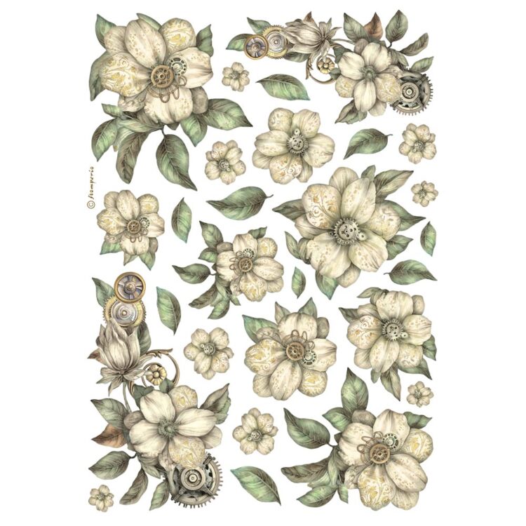 full_DFSA4987_1 STAMPERIA WHITE FLOWERS DECOUPAGE RICE PAPER A4-DFSA4987 - Image 1