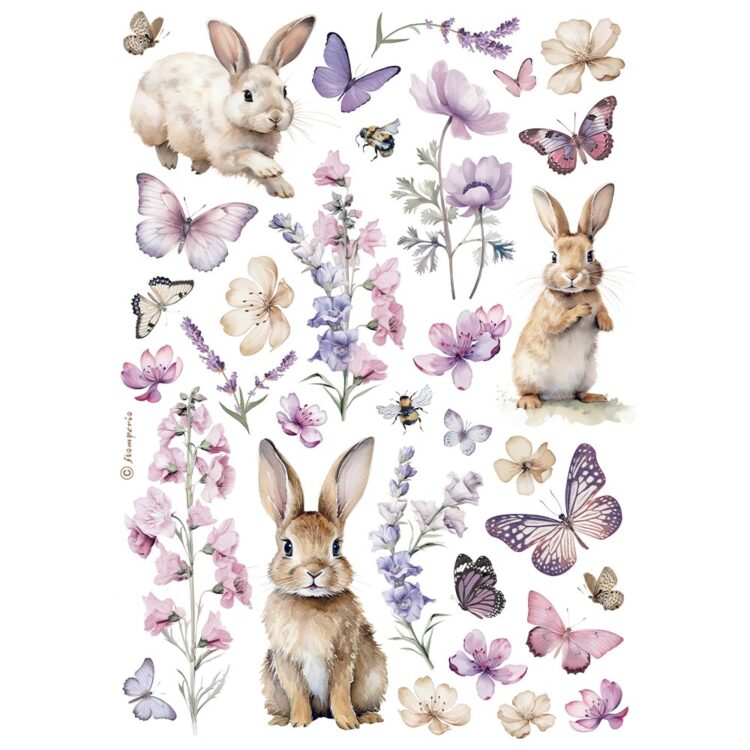 STAMPERIA BUNNY AND BUTTLERFLY DECOUPAGE PAPER A4-DFSA4994 - Image 1