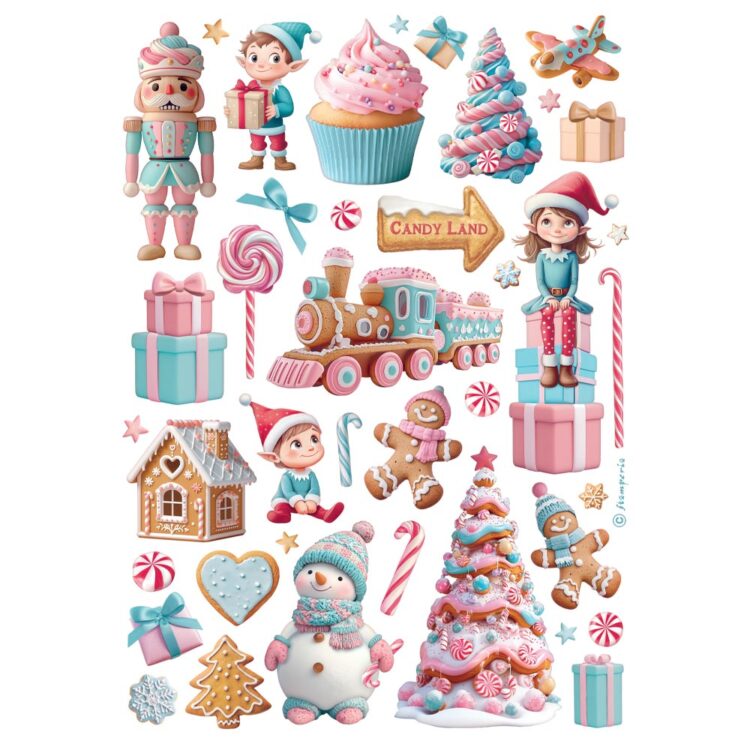 full_DFSA41050_1 STAMPERIA CANDY CHRISTMAS DECOUPAGE PAPER A4 - DFSA41050 - Image 1