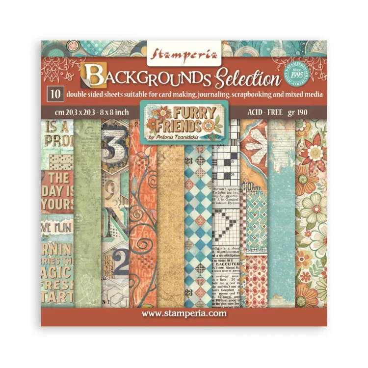 115020 STAMPERIA FURRY FRIENDS BLOCK PAPER 20.3/20.3CM - SBBS115 - Image 1