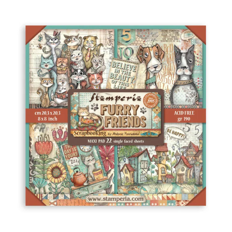 180019 STAMPERIA FURRY FRIENDS BLOCK 20.3/20.3 CM -SBBSXB18 - Image 1